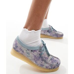 RARE~Clarks Originals Wallabee Moccasins in Blue Print Size 8.5